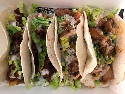 popcorn chicken tacos and longginisa tacos! at Green Bar in Makati