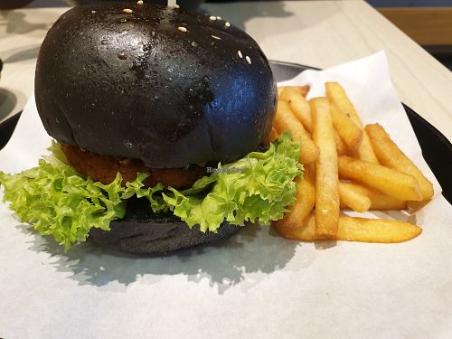 Creamy mushroom charcoal burger at Grove - Waterway Point in Northeast Singapore