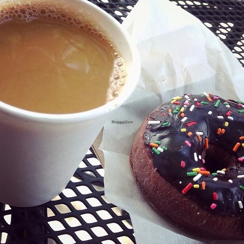 Vegan chocolate donut and soy latte. at West Town Bakery and Diner - West Town in Chicago
