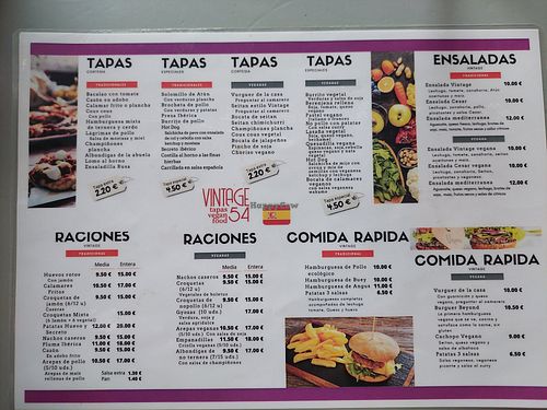 Menu / vegan options in gray at Vintage 54 in Almeria