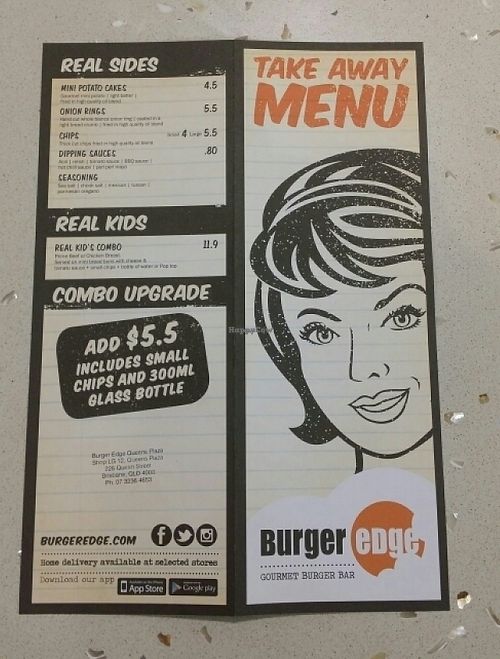 take away menu at Burger Edge - Queens Plaza in Brisbane