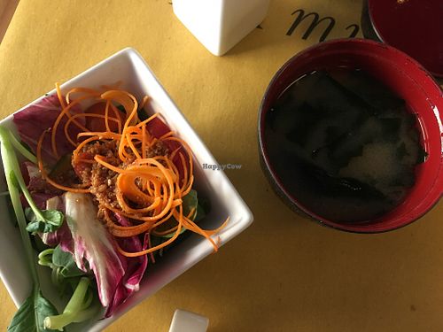 Salad and miso soup at Basara in Venice
