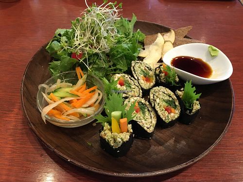 raw vegan rolls - delicious! at Tahitian Noni Cafe in Tokyo