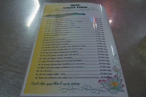 Menu (end) at Chay Sen Vang 2 - Yellow Lotus 2 in Can Tho