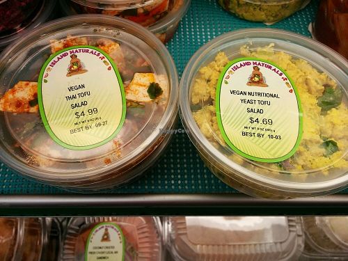 only a few vegan options in the prepackaged foods fridge at Island Naturals in Pahoa