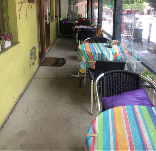 outside coveted seating  at Herbee's Garden Cafe in Hahndorf