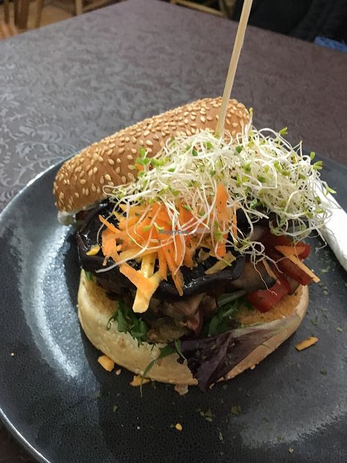 Vegan Swiss Mushroom burger at Herbee's Garden Cafe in Hahndorf