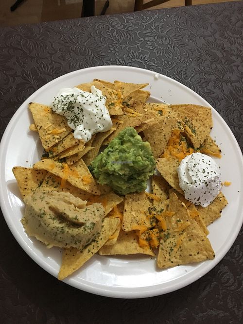 Vegan Nachos ($12 Thursday promotion), customized without garlic & onion at Herbee's Garden Cafe in Hahndorf