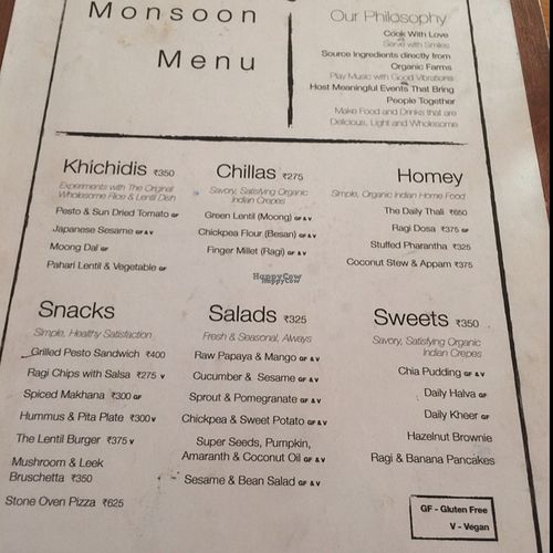 the current menu at Devang House in New Delhi