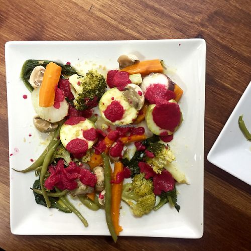 veggie plate with beetroot sauce - absolutely lovely at VA De BO in Mallorca