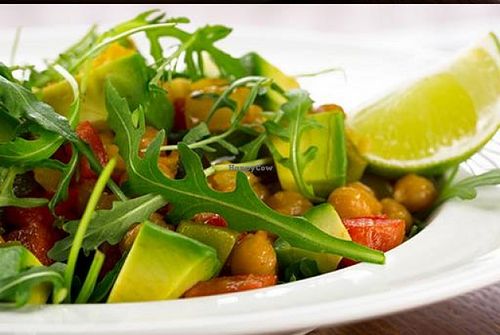 Italian Pea Stew with tomatoes, peppers and avocado at Pod Papugami in Wroclaw