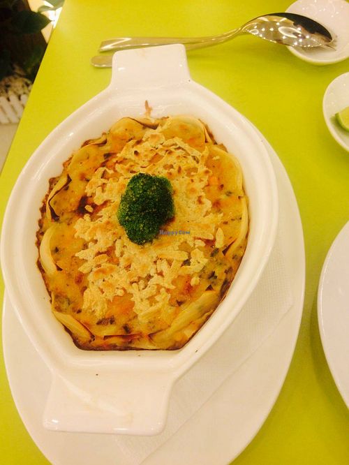 Vegan pasta, great vegan cheese! at Loving Hut Hoa Dang in Hanoi