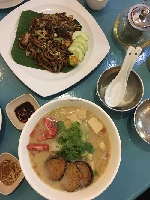 Mee mamak and vegan fish noodle soup  at You G Cafe in Kajang