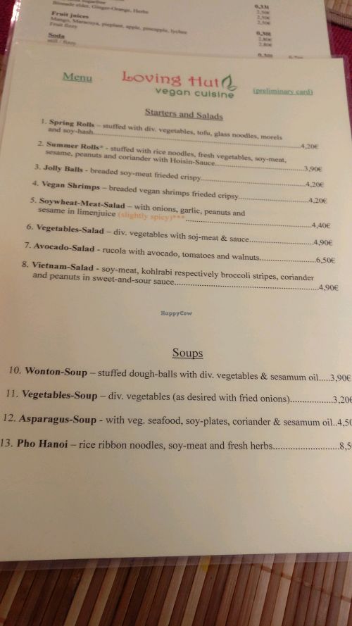 starter menu English  at Loving Hut in Hamburg