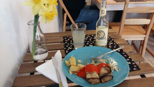 eggplant rolls with potatoes and salad at Powoli in Wroclaw