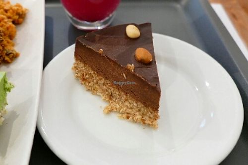 Almond chocolate cake at Veggie Nyers in Budapest