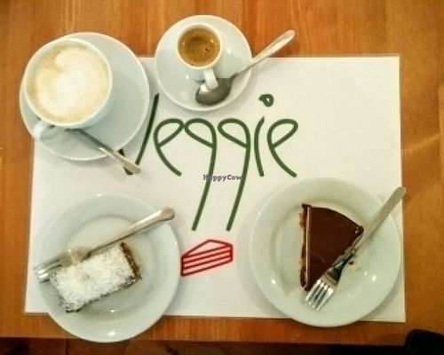 Enjoying cakes and coffee at Veggie Nyers in Budapest
