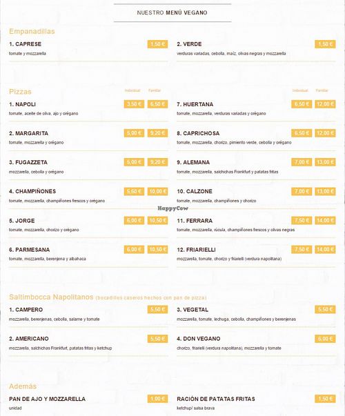 Vegan Menu at Mano a Mano in Murcia