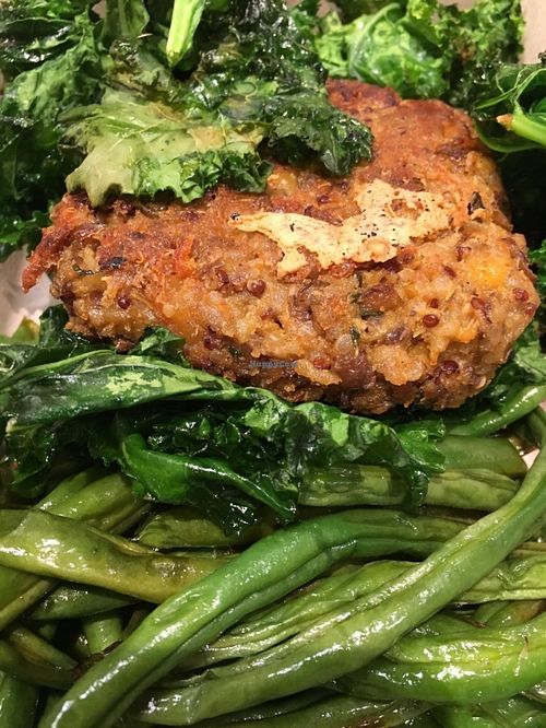 Vegan patty with charred green beans and kale at Little Beet - 18th St in Washington