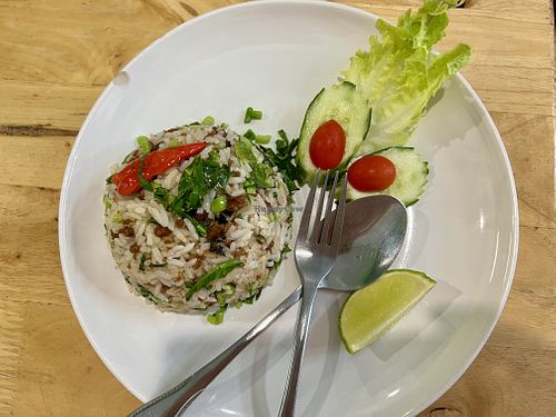 Stir fried rice with salted fish and Thai kale #Veganuary at Veggie Chef in Bangkok