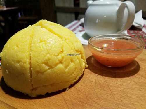 Polenta with sauce at Kumanek in Tiraspol