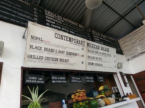 Overhead menu at Burrito Amor in Tulum