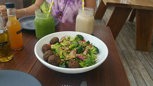 The Pea and broccoli protein bowl with hemp falafel. at Sanara  in Tulum