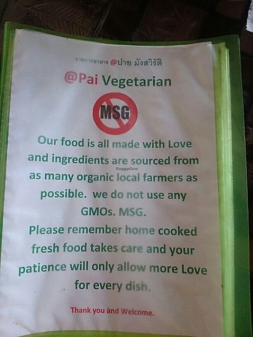 menu front at Pai Vegetarian in Pai