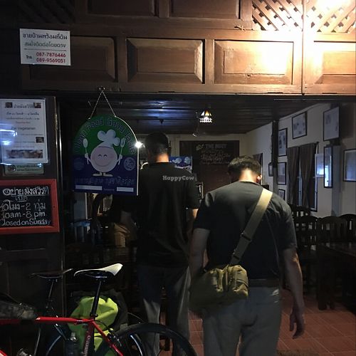 front of pai vegetarian at night  at Pai Vegetarian in Pai