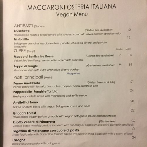 menu page 1 at Osteria Italiana in Clifton Hill