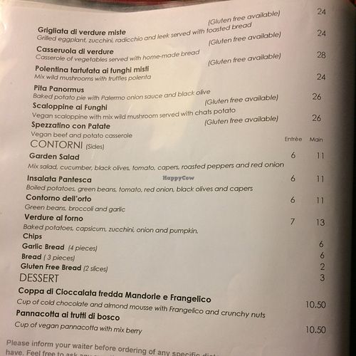 menu page 2 at Osteria Italiana in Clifton Hill