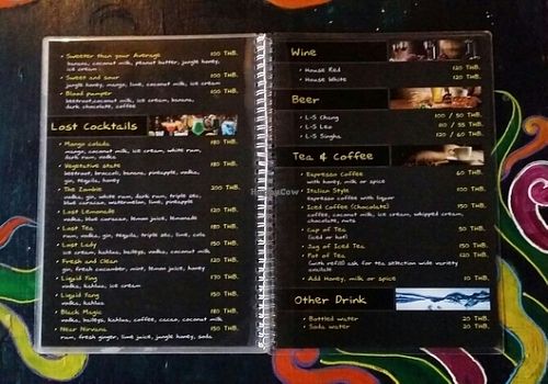 Menu drinks at Lost Lounge in Chiang Mai