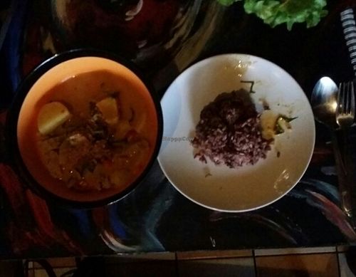 red devil curry with rice at Lost Lounge in Chiang Mai