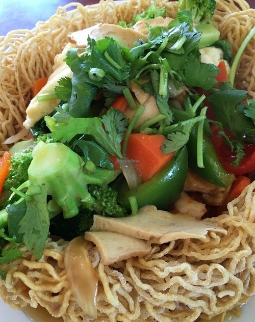 Crispy noodles and mixed vegetables at Nha Hang Chay Vegetarian Restaurant in Falls Church