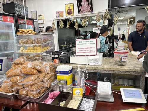 Front counter at Sri Ganesh's Dosa House in Jersey City