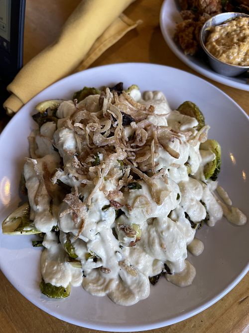 Mojo Smoked Brussels sprouts (I’d prefer them to be cooked longer)  at Reverie Cafe + Bar in Minneapolis