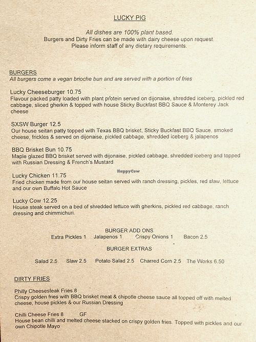 Menu page 1/2 at Lucky Pig - Paradise Palms in Edinburgh