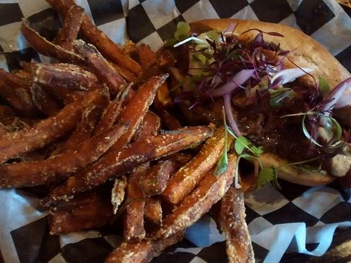 Jackfruit sub and sweet potato fries at Lucky Pig - Paradise Palms in Edinburgh