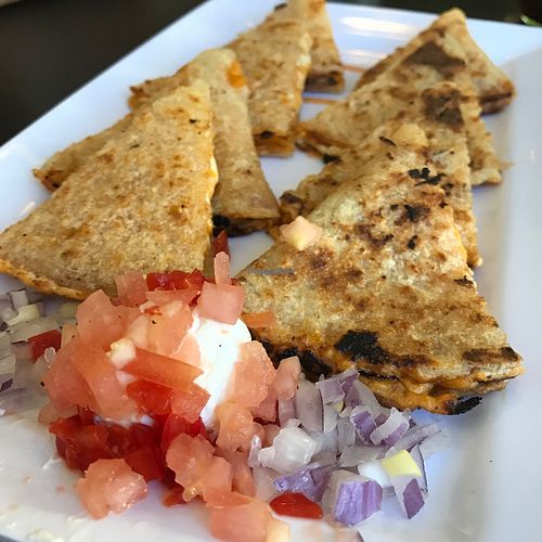 Delicious vegan quesadilla - you have to be a fan of vegan cheese or it can be overwhelming at El Punto Vegano in San Juan