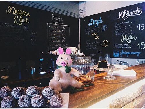 At the counter. at Glada Grisen in Halmstad