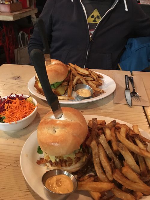 Double double and bbq burgers  at MeeT in Gastown in Vancouver