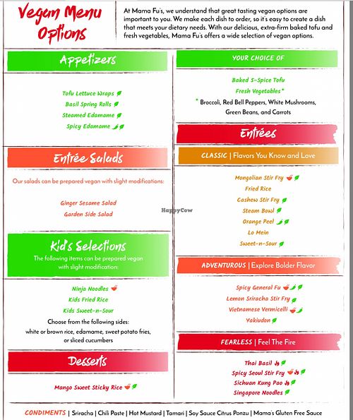 Mama Fu's Vegan Menu at Wok The FuZn in Jacksonville