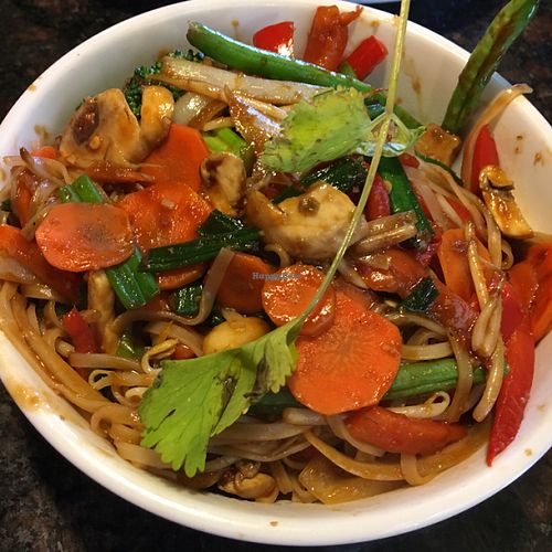 Thai basil with rice noodles and extra vegetables at Wok The FuZn in Jacksonville