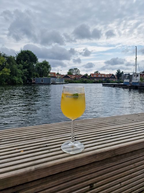 Right on water at Cafe De Ceuvel in Amsterdam