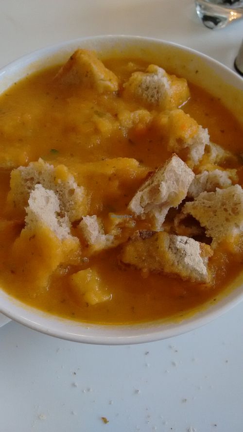 Carrot & corriander soup (with my bread in it) at Jeelie Piece in Edinburgh