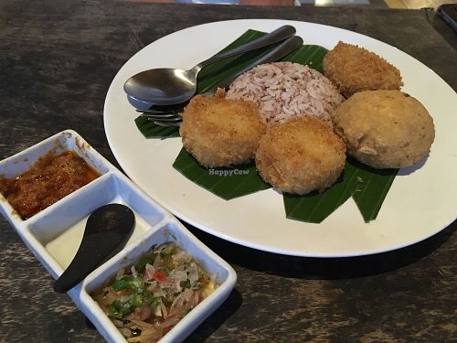 Mixed deep fried vegan goods like tofu balls at Sopa - Jl Raya Nyuh in Ubud