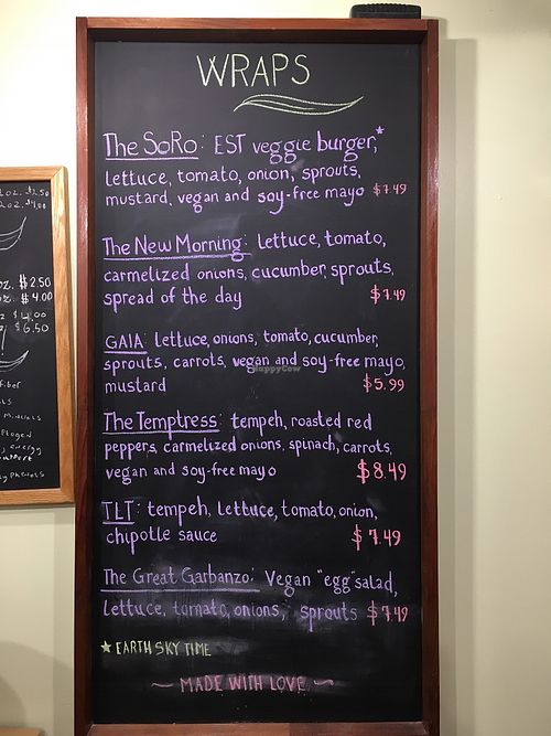 Great vegan menu! at New Morning Natural Foods in Manchester Center