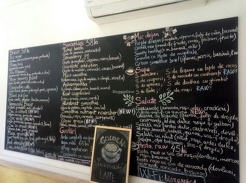 menu at BIOrganic Raw Cafe in Chisinau