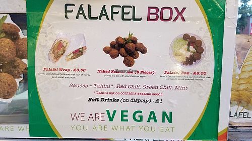 Menu signage at Yaffa Falafel Box - Food Trailer in West London