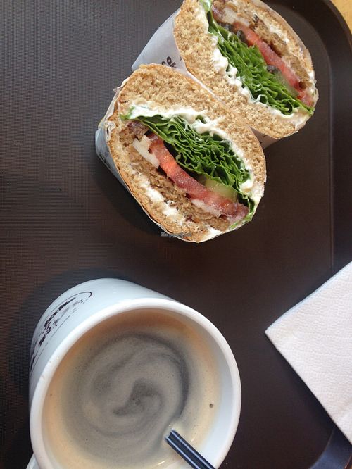 Bean burger and 'Americano' coffee aka American-style drip coffee at Kong's Burger - Gaya-daero in Busan